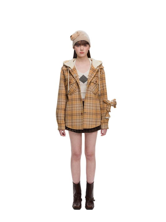 13DE MARZO Doozoo Checked Hooded Jacket Yellow