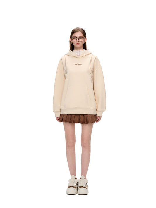 13DE MARZO Bear Backpack Print Hoodie Beige