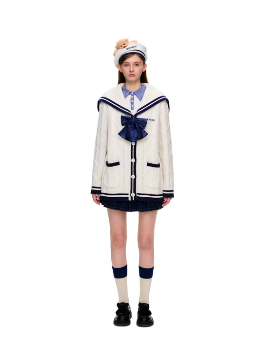 13DE MARZO Sailor Knitted Cardigan White