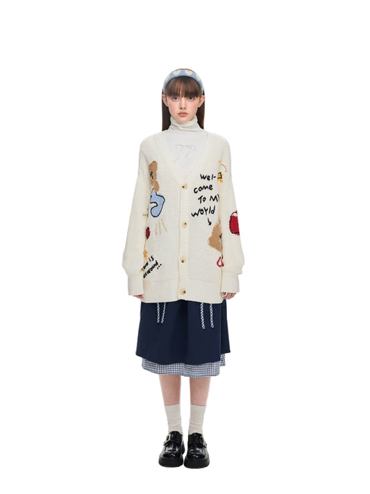 13DE MARZO Doozoo Doodles Cardigan White