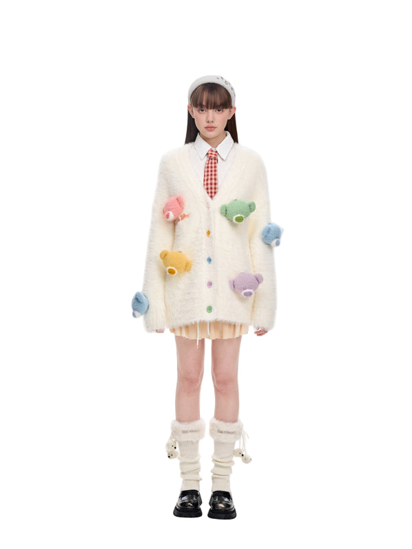 13DE MARZO Doozoo Pastel Bear Cardigan
