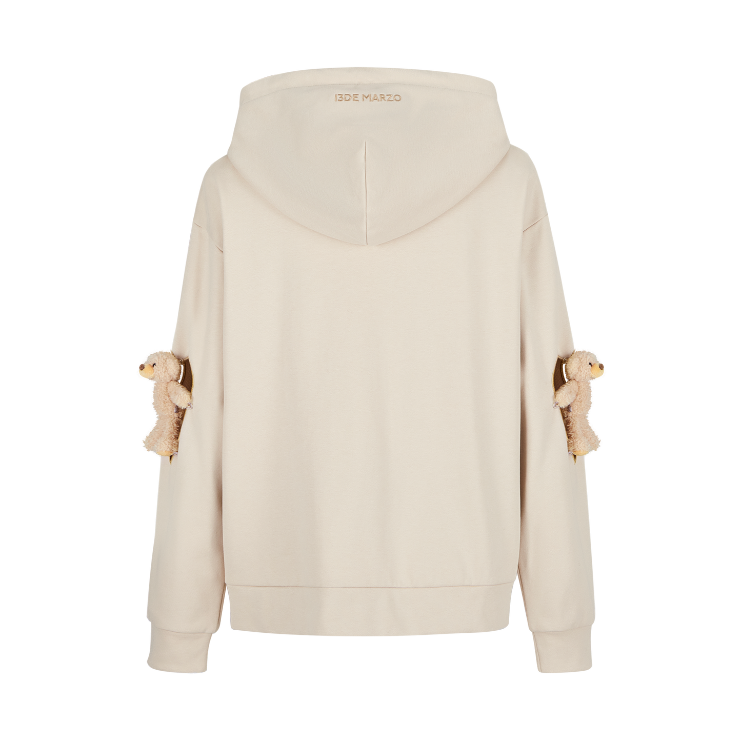 13DE MARZO Doozoo Hollow Heart Zip Hoodie Almond