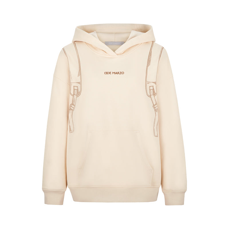 13DE MARZO Bear Backpack Print Hoodie Beige