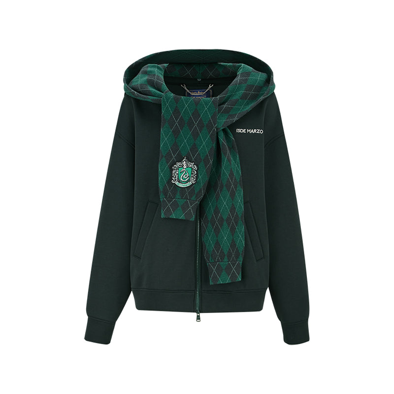 Harry Potter × 13DE MARZO Hogwarts Four Houses Bear Zipper Hoodie Slytherin