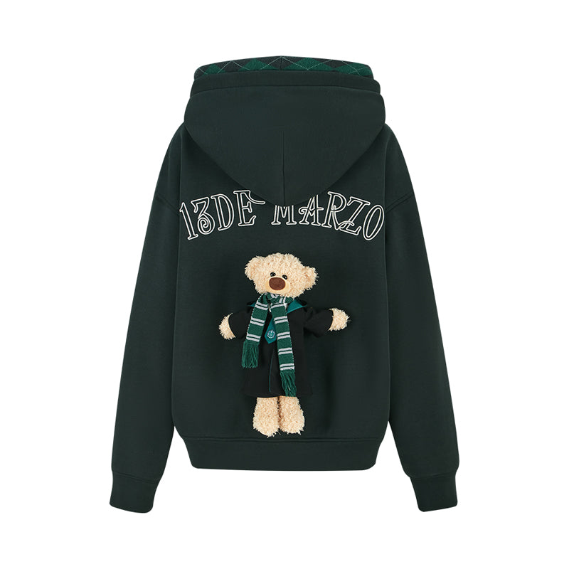 Harry Potter × 13DE MARZO Hogwarts Four Houses Bear Zipper Hoodie Slytherin