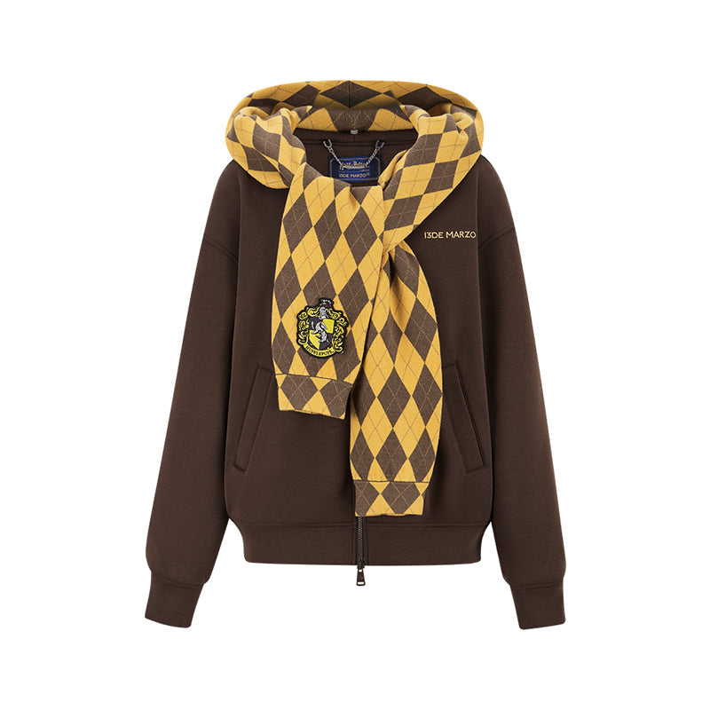 Harry Potter × 13DE MARZO Hogwarts Four Houses Bear Zipper Hoodie Hufflepuff