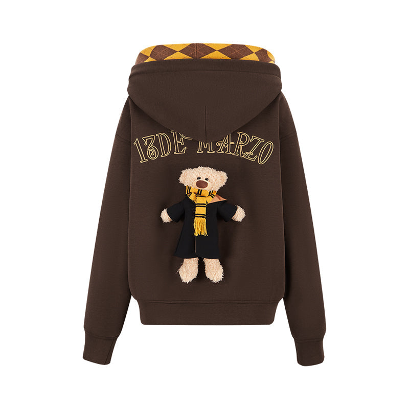 Harry Potter × 13DE MARZO Hogwarts Four Houses Bear Zipper Hoodie Hufflepuff