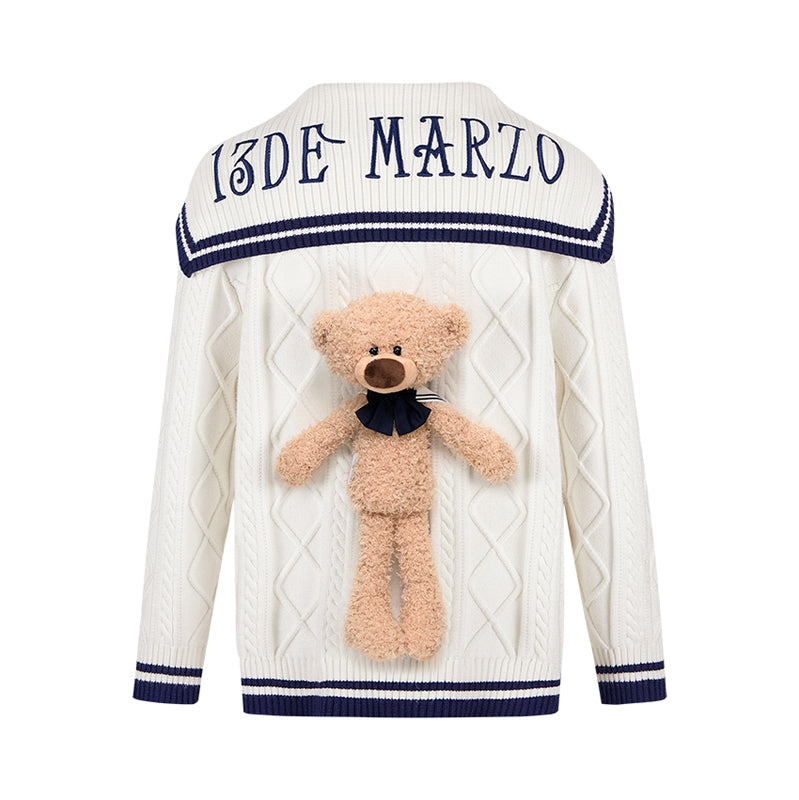 13DE MARZO Sailor Knitted Cardigan White