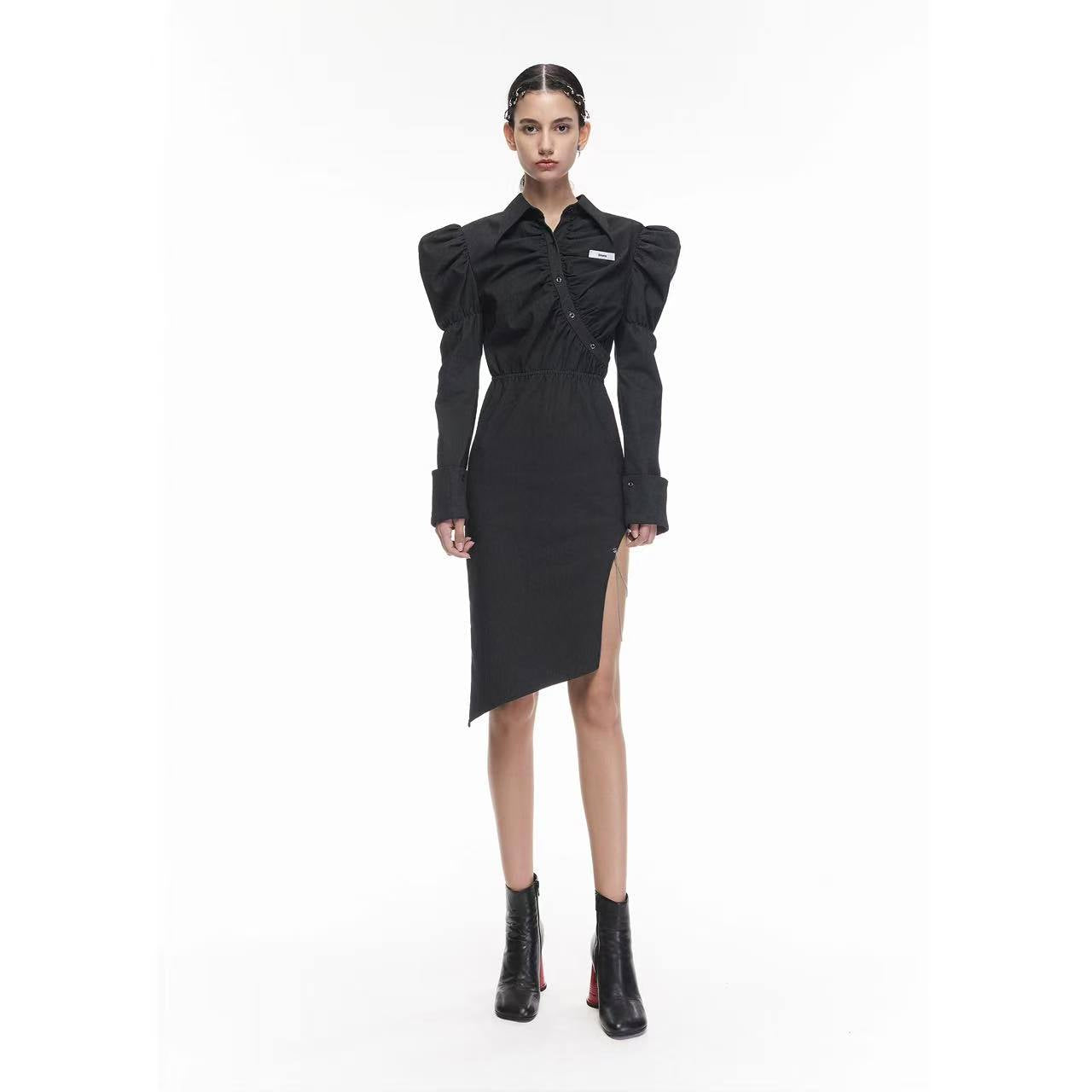 24ANS Chain-Necked Bubble Dress Black