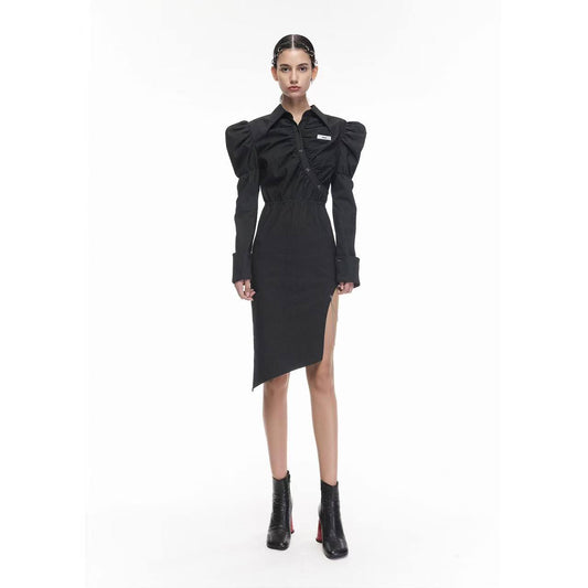 24ANS Chain-Necked Bubble Dress Black