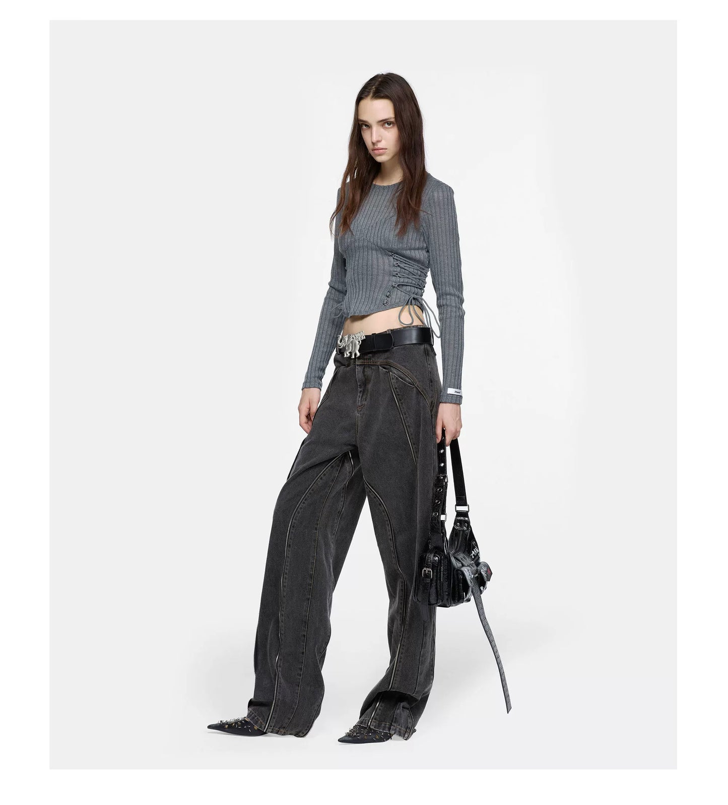 24ANS Strappy Crop Top Knitwear Grey