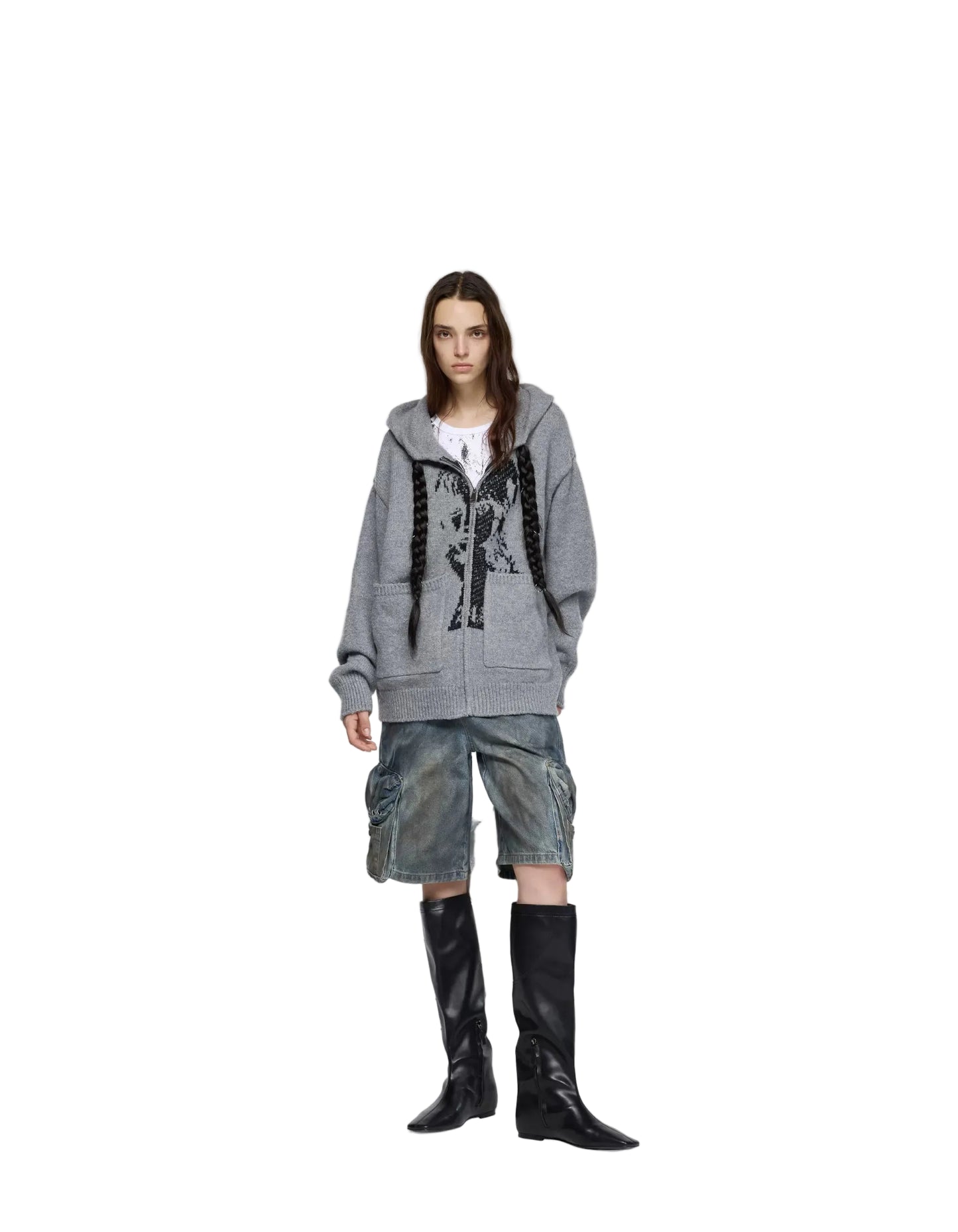 24ANS Detachable Braid Sweater Grey