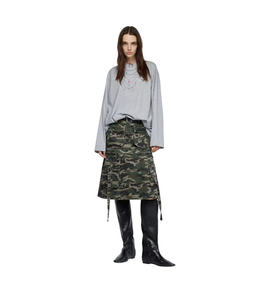 24ANS Layered Necklace Printed Long-Sleeved T-Shirt Grey