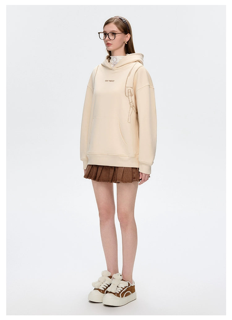 13DE MARZO Bear Backpack Print Hoodie Beige