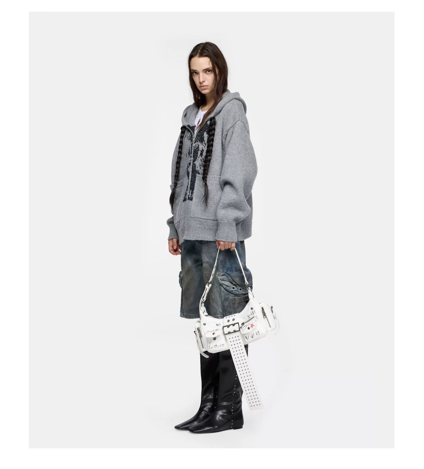 24ANS Detachable Braid Sweater Grey