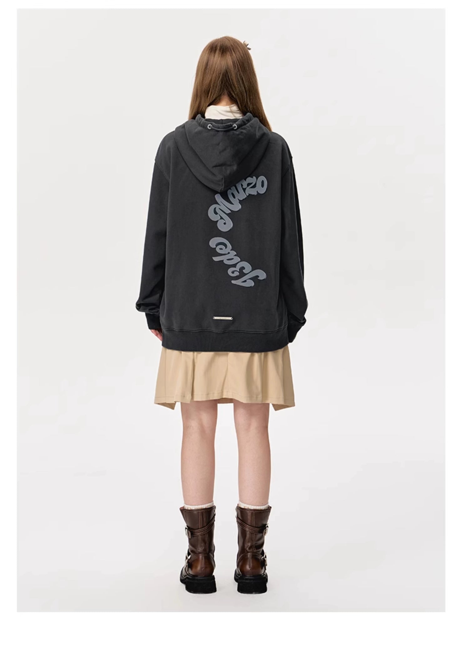 13DE MARZO Doozoo Strings Curved Logo Hoodie Dark Grey