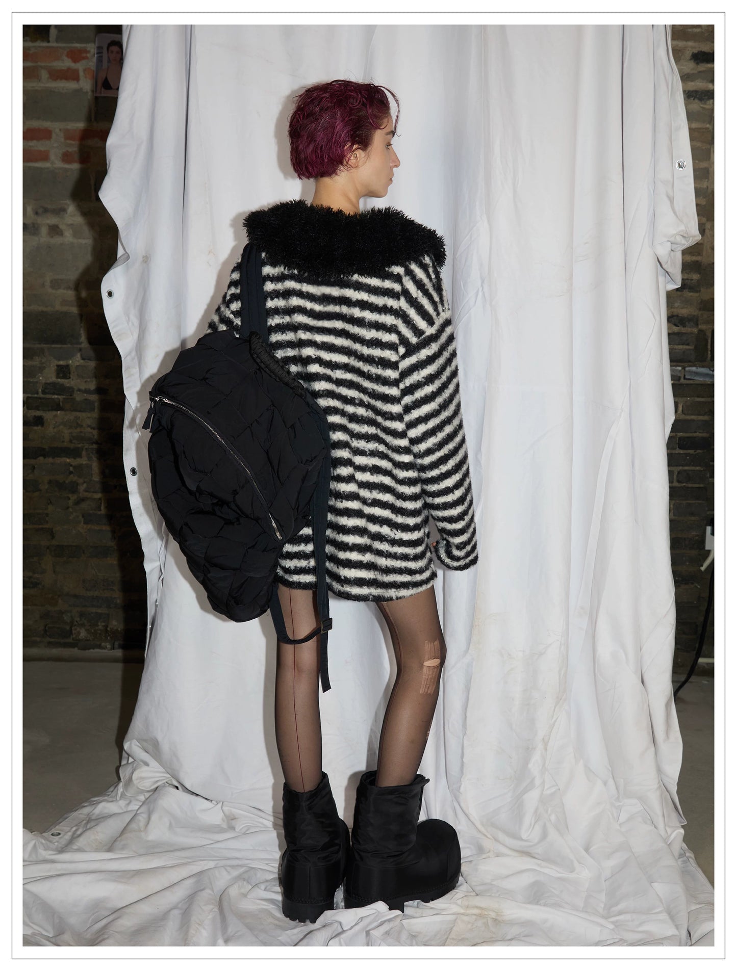 24ANS Soft Fleece Striped T-Shirt In Black And White Stripes