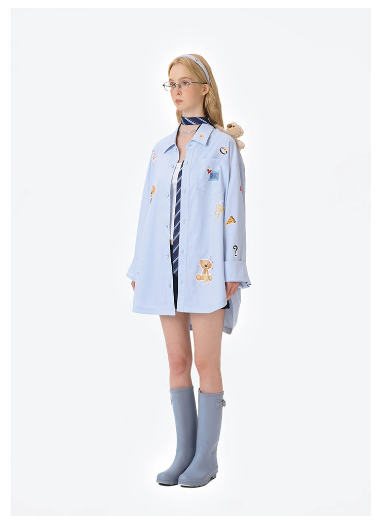 13DE MARZO Bear Stickers Shirt Blue