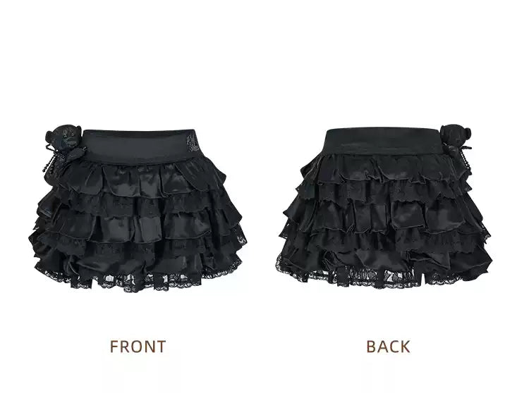 13DE MARZO Bear Lacy Bud Skirt Black