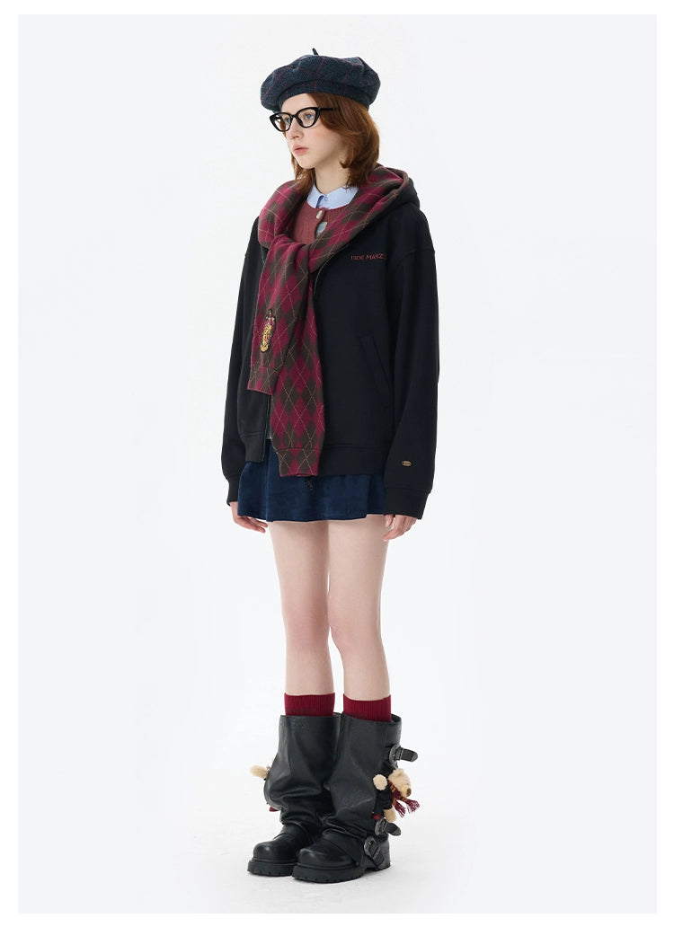 HARRY POTTER × 13DE MARZO Hogwarts Four Houses Bear Zipper Hoodie Black