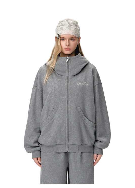 13DE MARZO Star Sand Zip Hoodie Grey