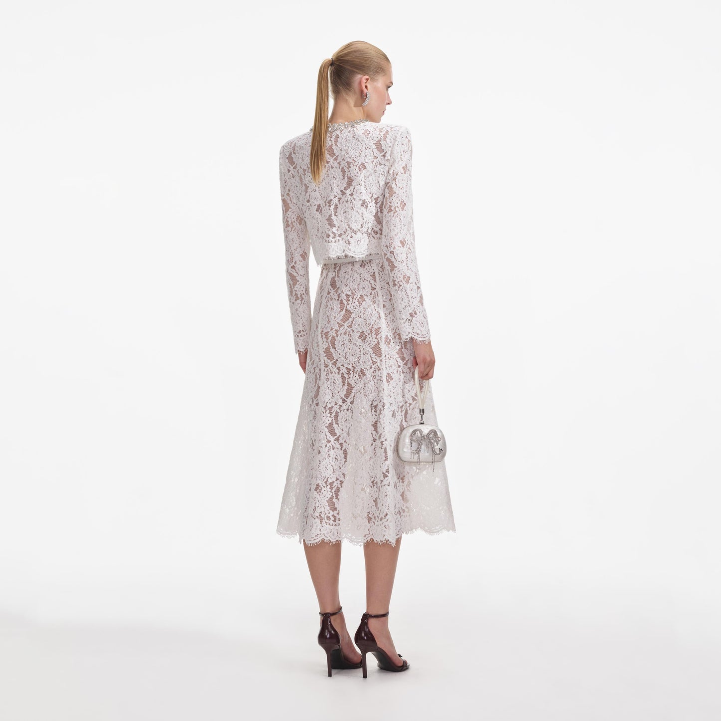 SELF-PORTRAIT White Lace Embellished Midi Dress