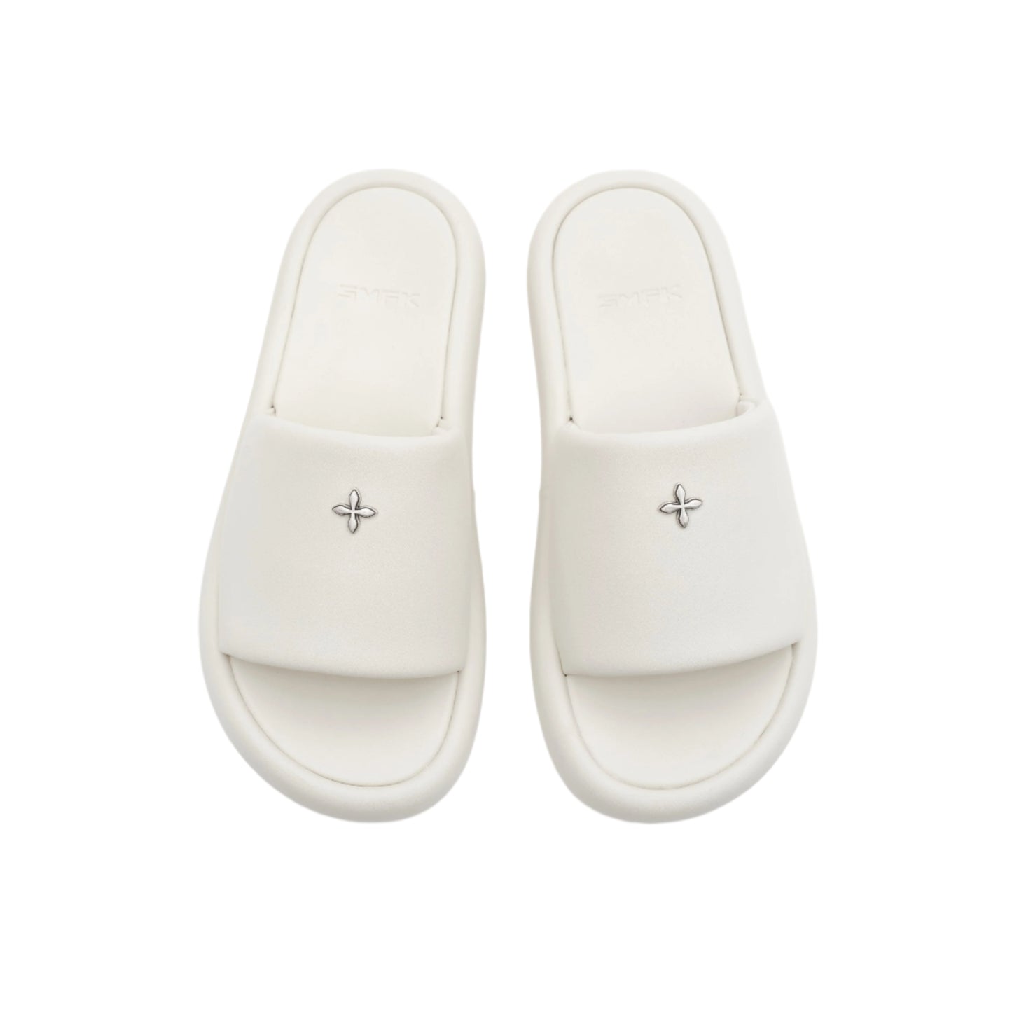 SMFK COMPASS BADGE Leather Slippers In White