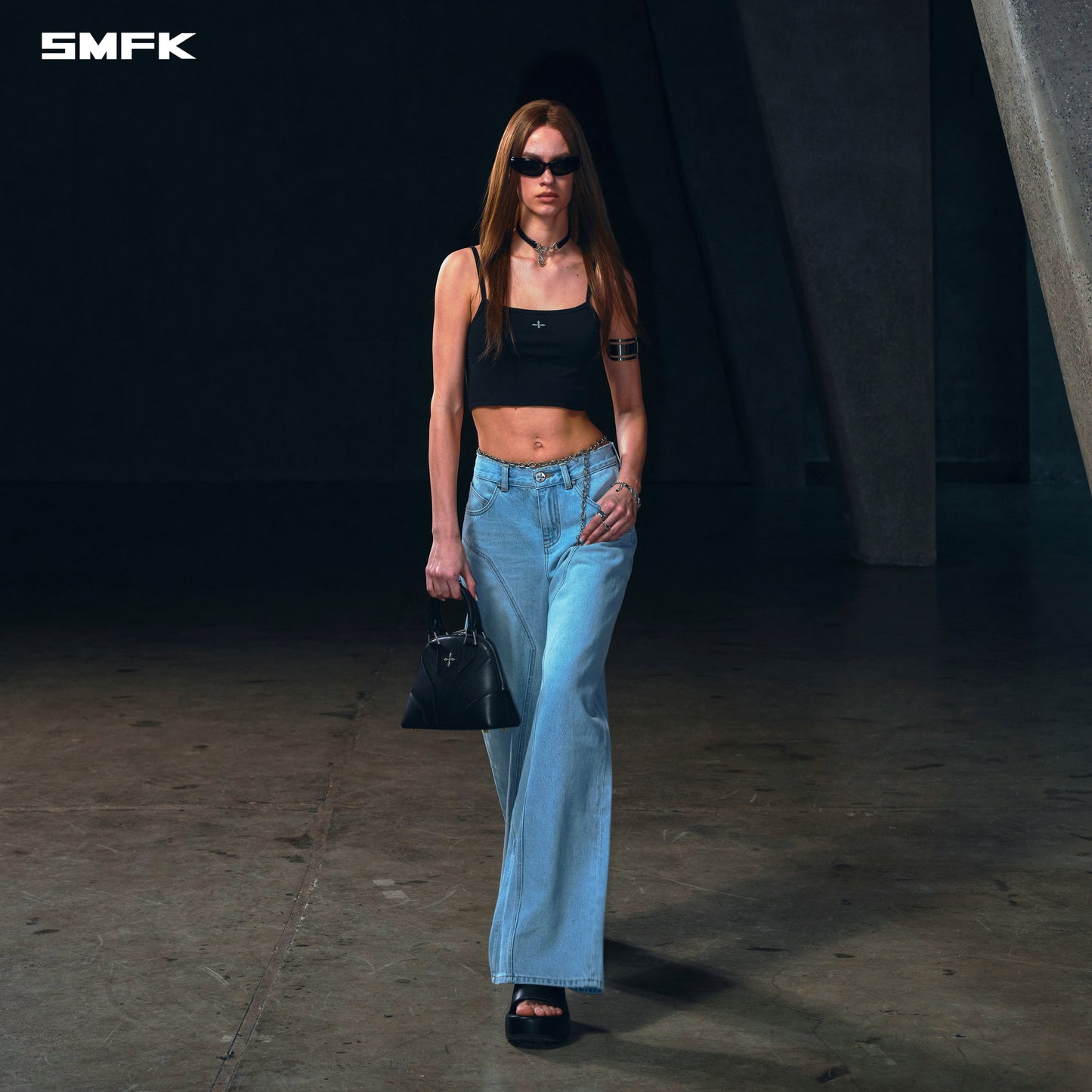 SMFK Vintage Rove Fade Short Camisole/Cotton Garment Dye Vanish Black