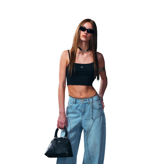 SMFK Vintage Rove Fade Short Camisole/Cotton Garment Dye Vanish Black