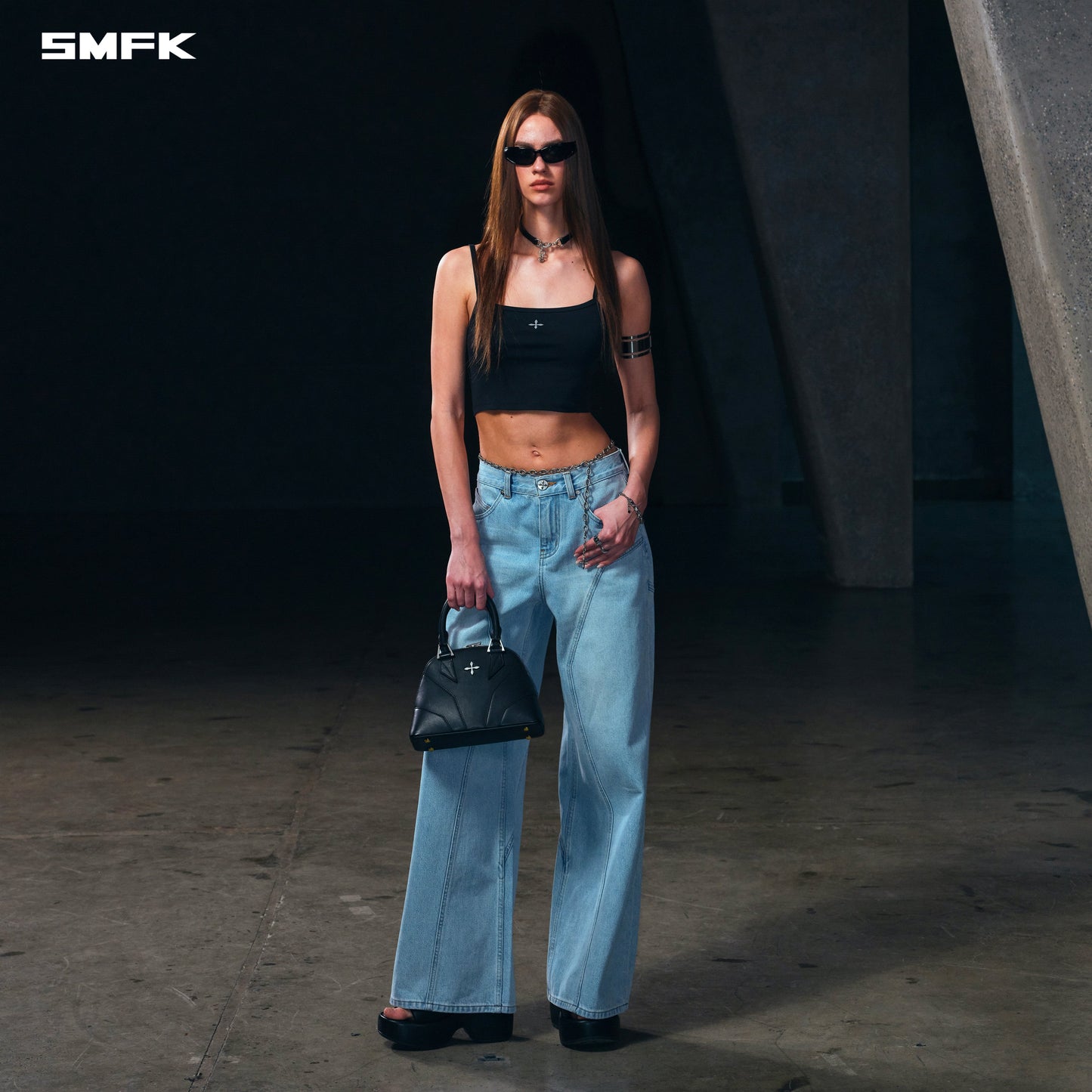 SMFK Vintage Rove Fade Short Camisole/Cotton Garment Dye Vanish Black