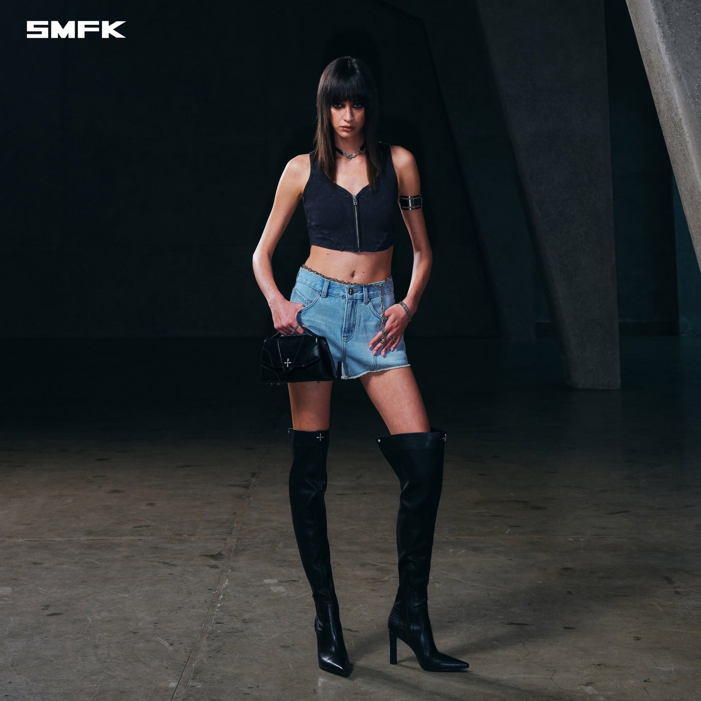 SMFK Vintage Rove Zip Tank/Fade Dye Vanish Black