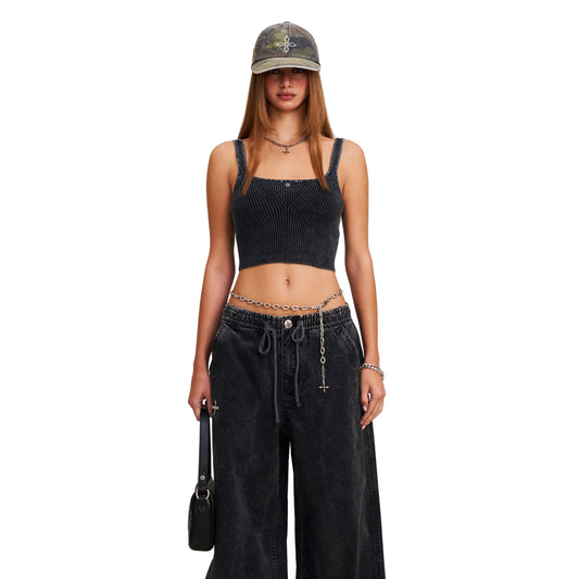 SMFK Vintage-Savage Knit Tank/Stone Wash Vanish Black