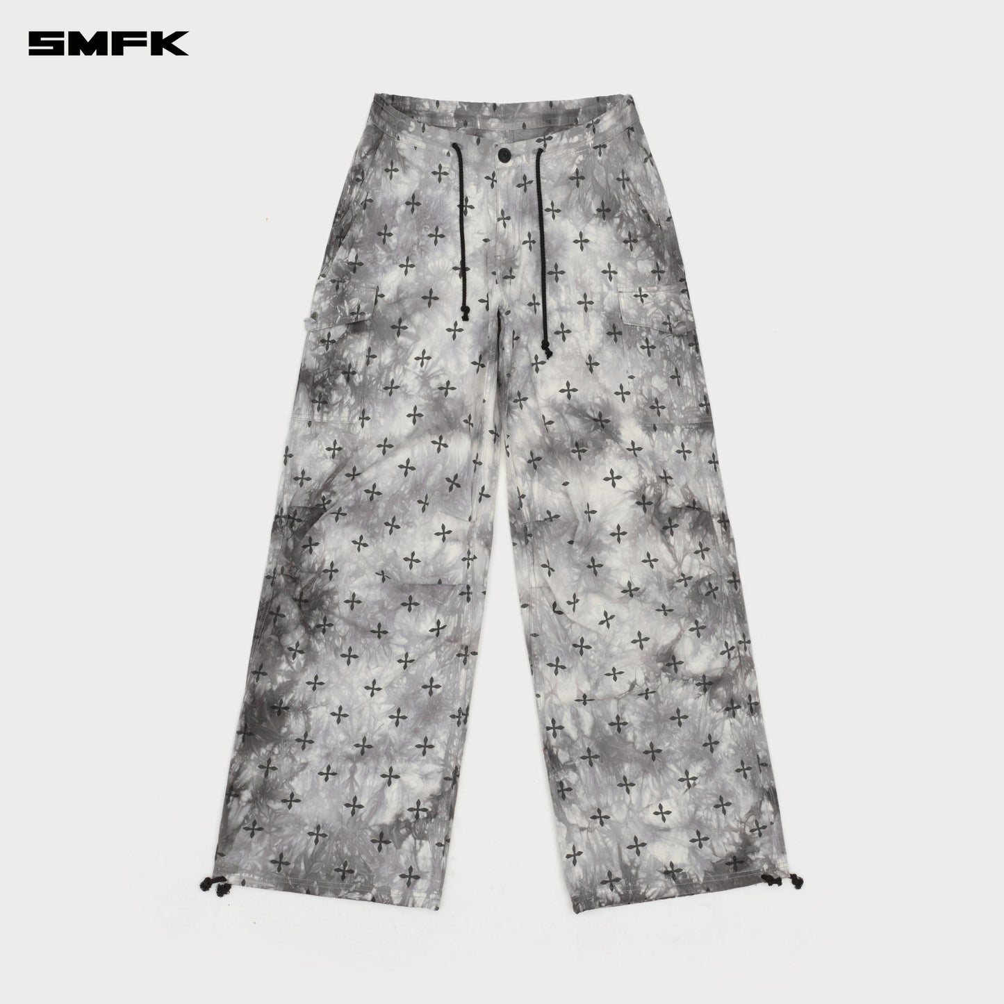 SMFK Compass Ink Garden Tie-Dye Hunting Paratrooper Pants Black and White