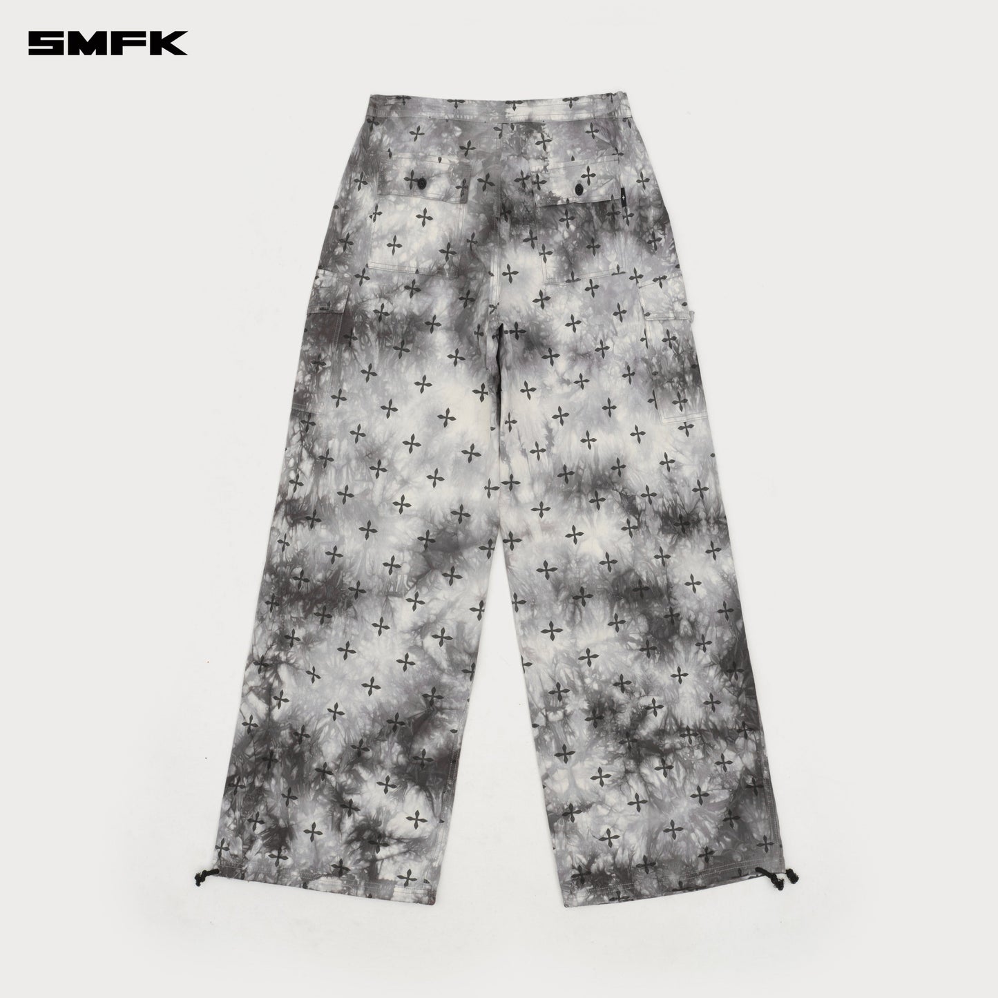 SMFK Compass Ink Garden Tie-Dye Hunting Paratrooper Pants Black and White
