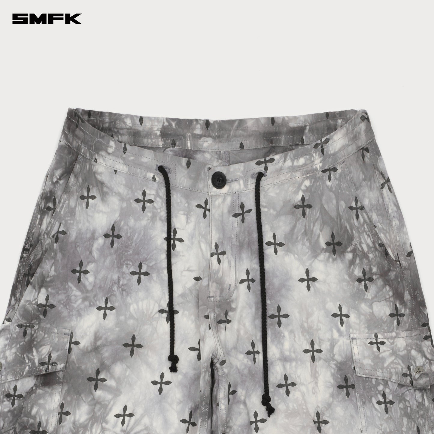 SMFK Compass Ink Garden Tie-Dye Hunting Paratrooper Pants Black and White