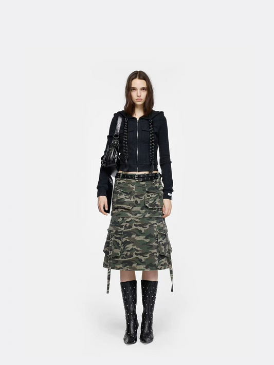 24ANS Removable Braided Knit Cardigan With Collar Black