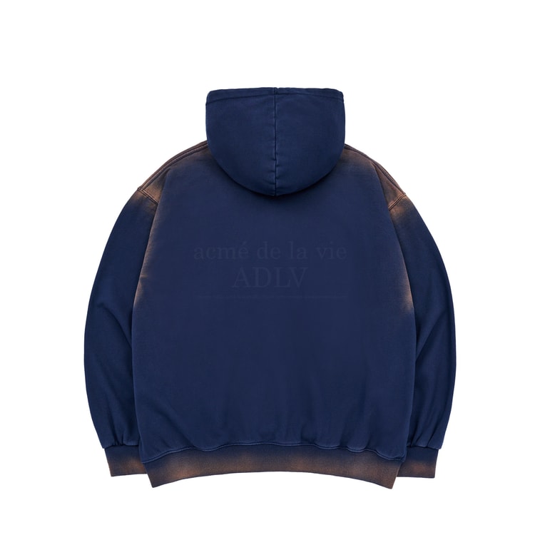 ADLV Front Full Logo Spray Washing Hoodie Zip Up Navy
