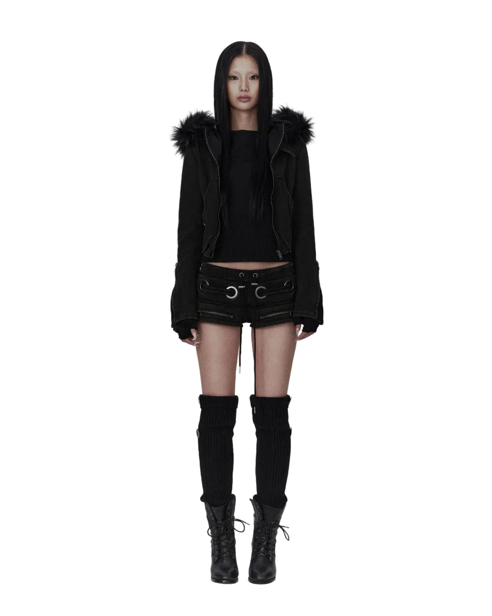 BONEIENKIYE Eyelet Short Pants Washed Black
