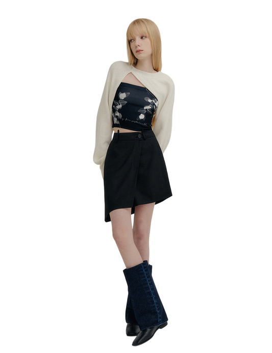 YUSE Cashmere Signature Unbalance Bolero Knit Top - Ivory
