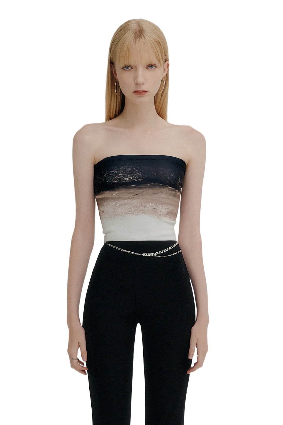 【YUSE】 PRINTED TUBETOP BROWN WAVE YUSE】 PRINTED TUBETOP BROWN WAVE