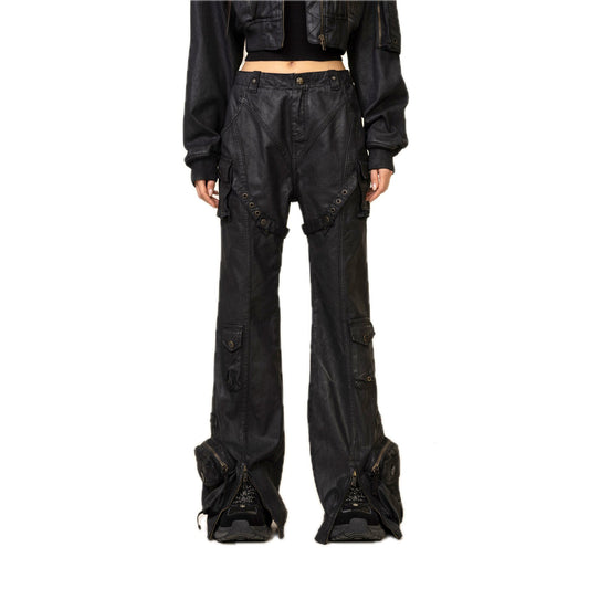 SMFK Ancient Myth Black Panther Waxed Cargo Bell Bottoms Ink Black
