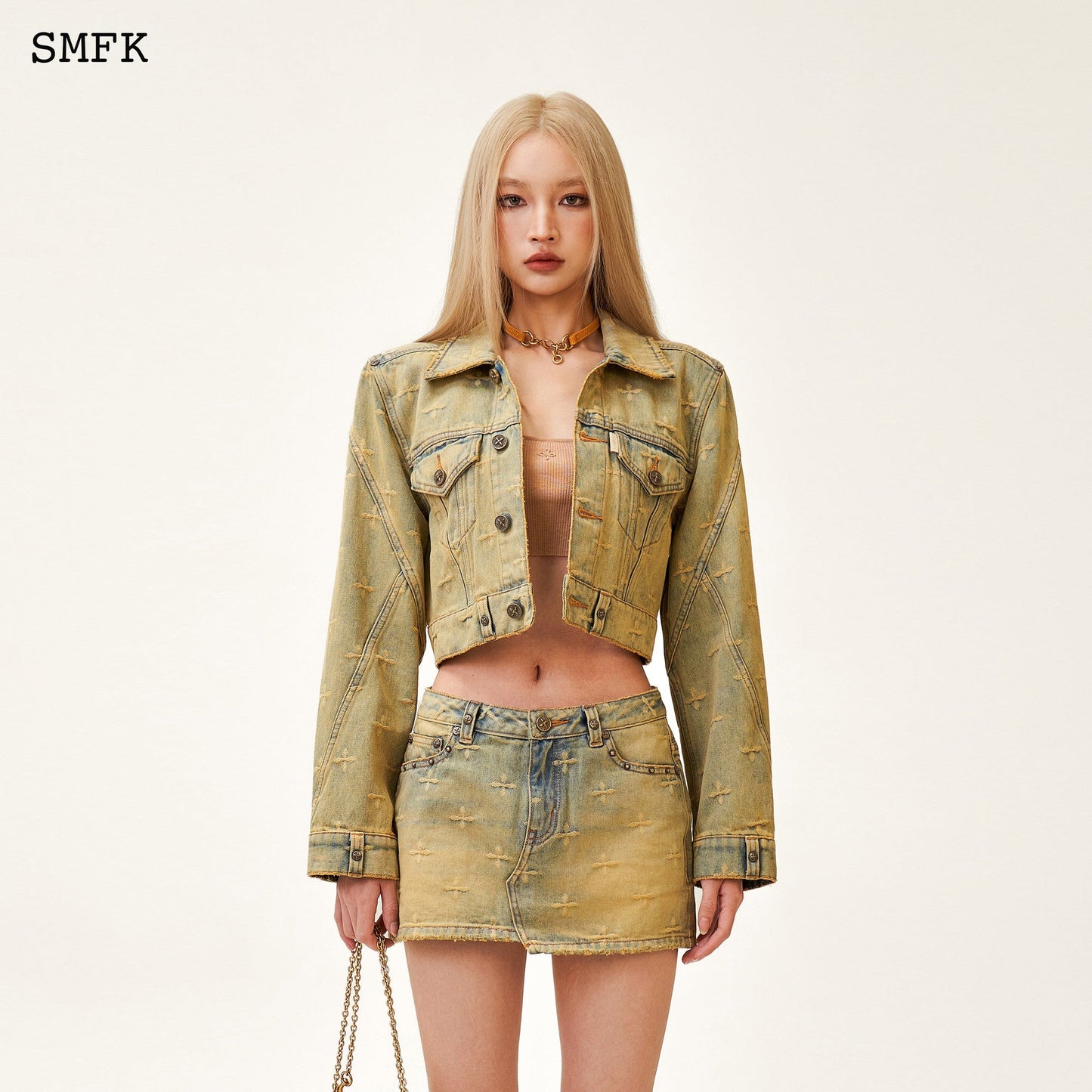 SMFK Ancient Myth Temple Garden Denim Jacket Aurora Blue
