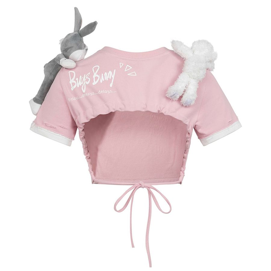 13DE MARZO x LOONEY TUNES Lace Up Half Back Top Pink
