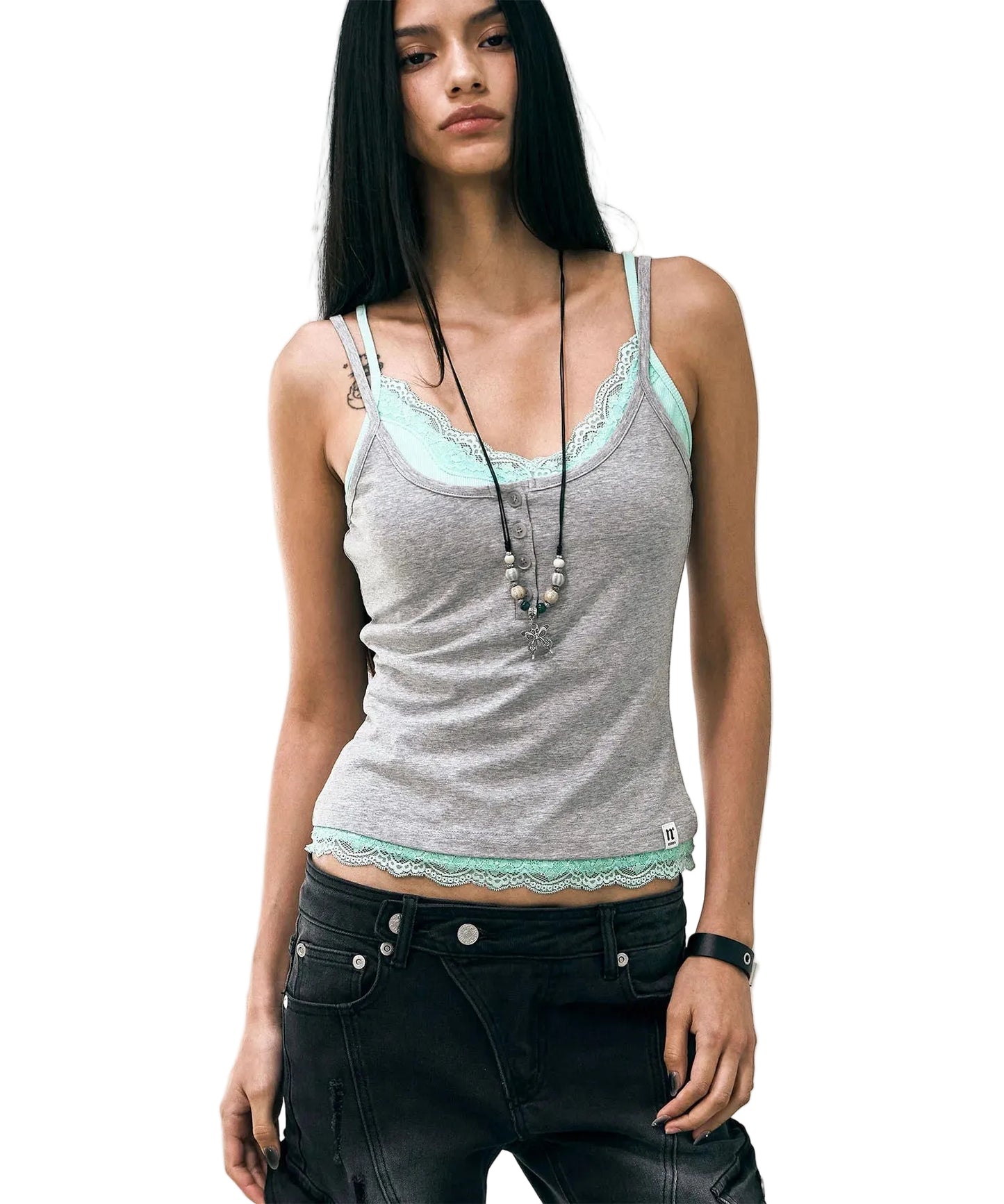NOTKNOWING Lace Layered Cami Set Mint