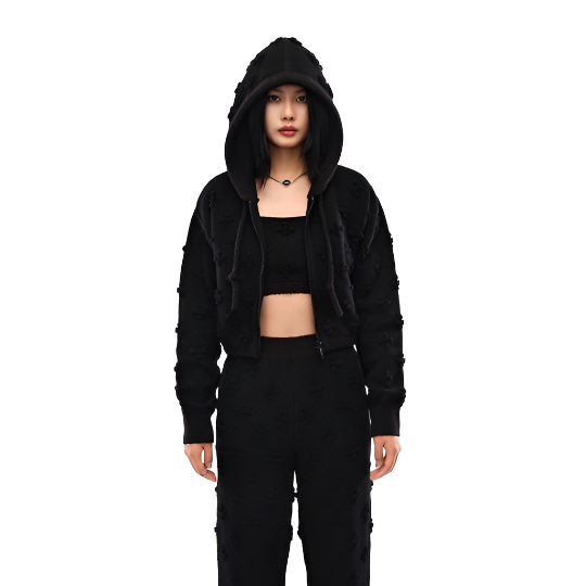 SMFK Black Garden Wool Knit Short Hoodie