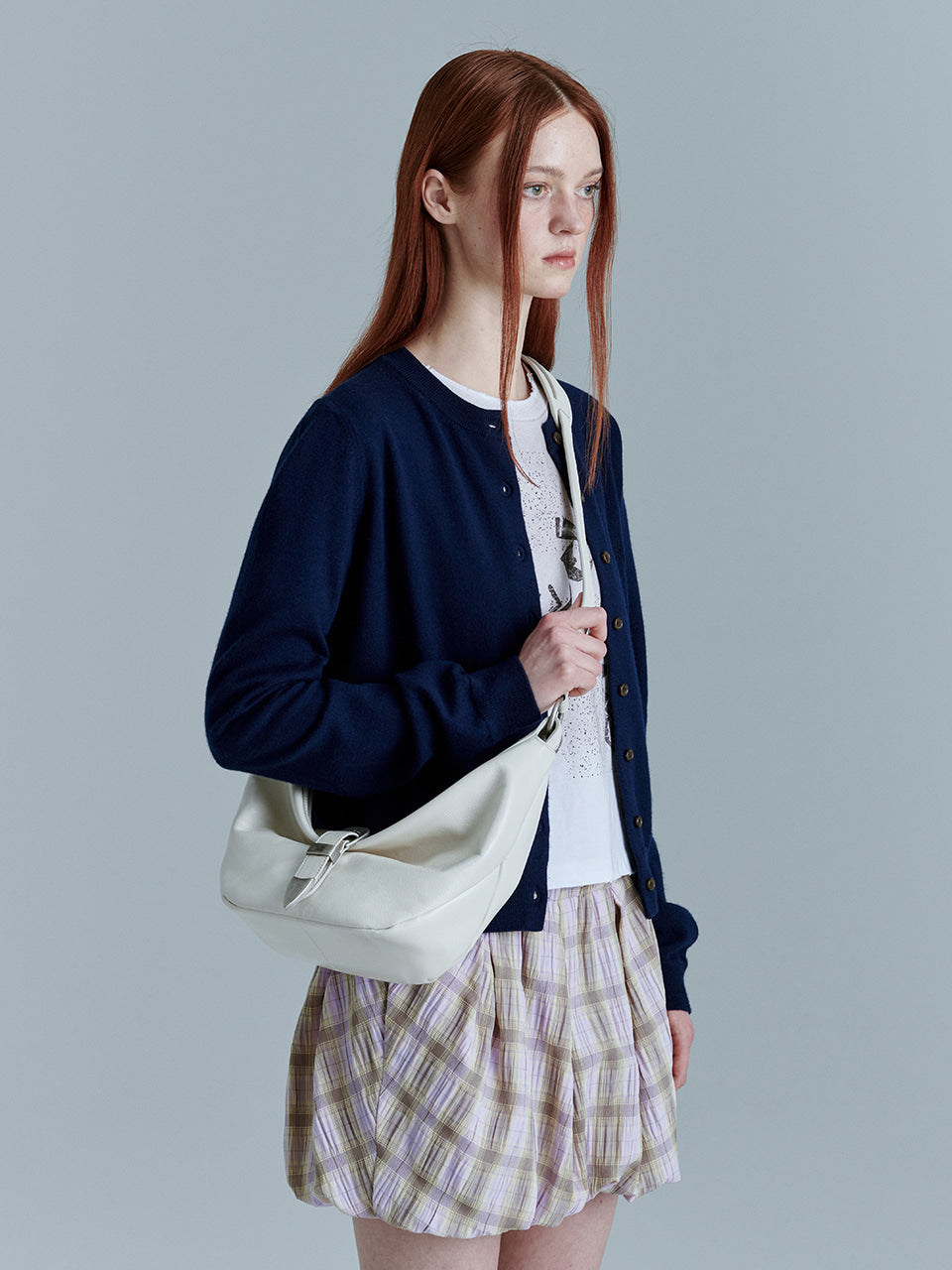 MARGESHERWOOD Belted Hobo Medium_Cream Glossy Plain