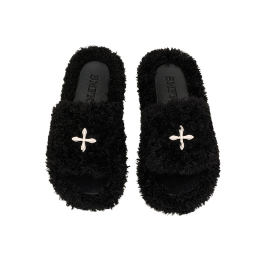 SMFK Compass Black Velvet Furry Slipper
