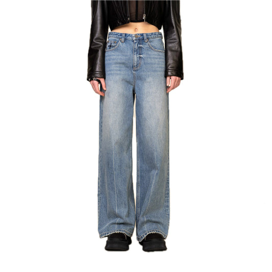 SMFK Compass Crisscross Classic Wide-leg Jeans Denim Blue