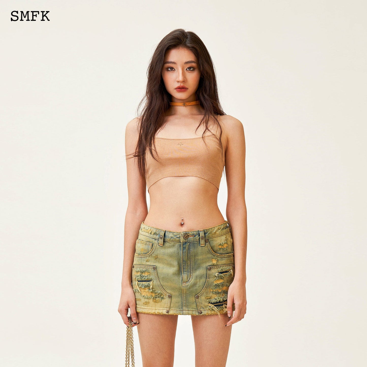 SMFK Compass Cross Classic Knitted Ultra Short Vest Top Nude