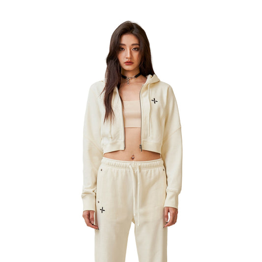 SMFK Compass Rush Short Sporty Hoodie In White